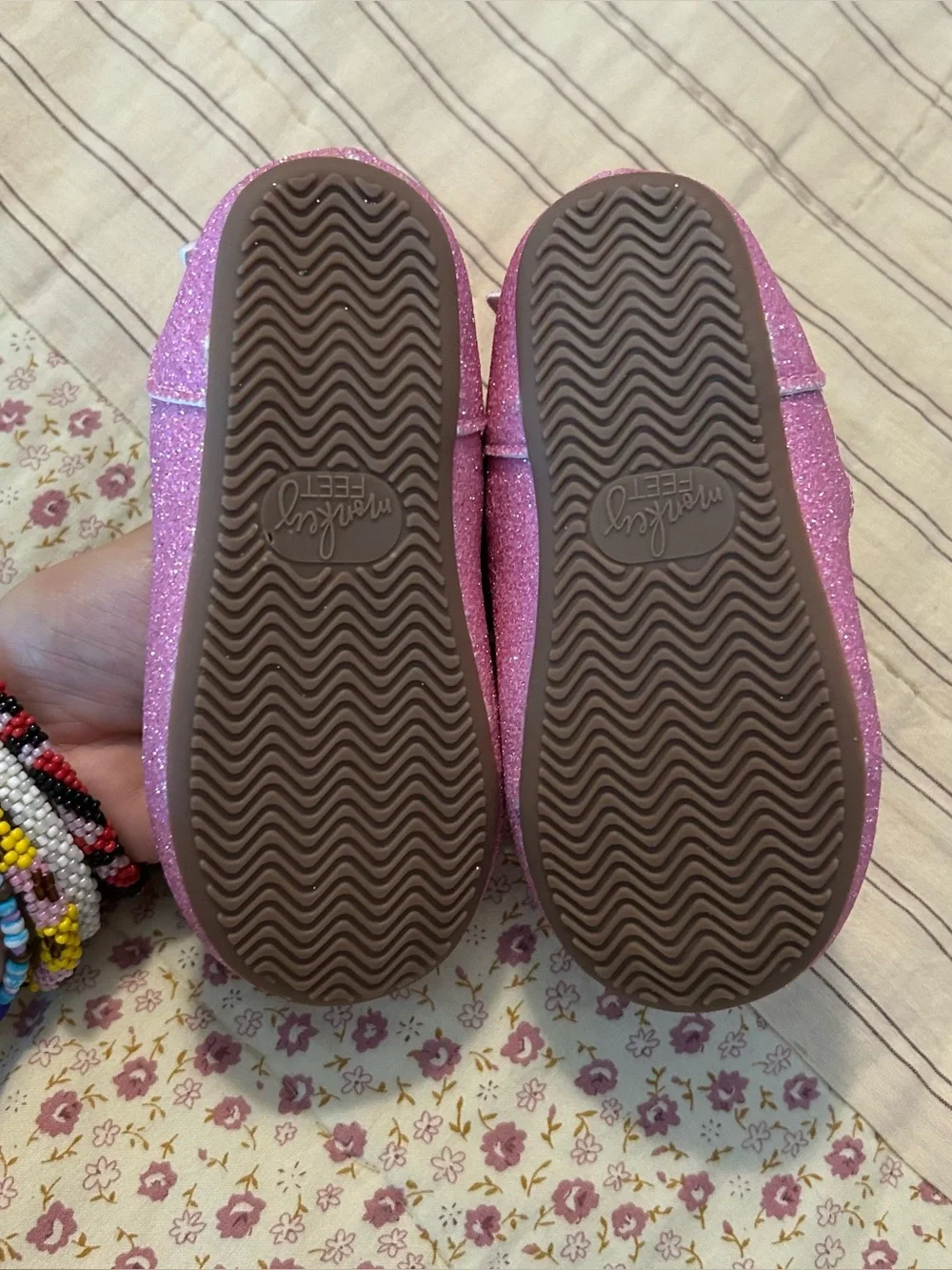 New pink glitter monkey feet ballet sandals size 2-3Y